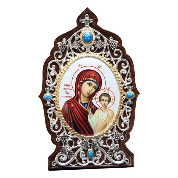 ( 2.78.01704л )( Икона )( Юв. Сплав ) (Казанская с голубыми камнями)