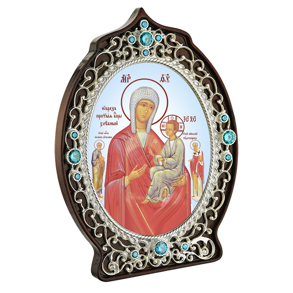 ( 2.78.0943л )( Икона )( Юв. Сплав ) (Икона Божией Матери Хлебная с голубыми камнями)