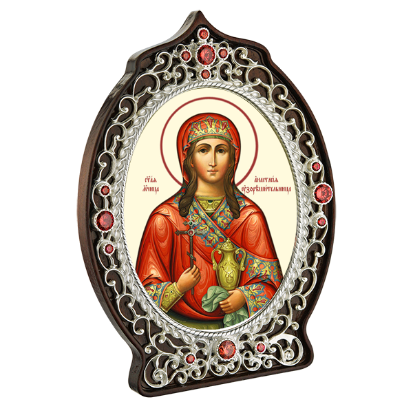 ( 2.78.0986л )( Икона )( Юв. Сплав ) (Анастасия Узорешительница с красными камнями)