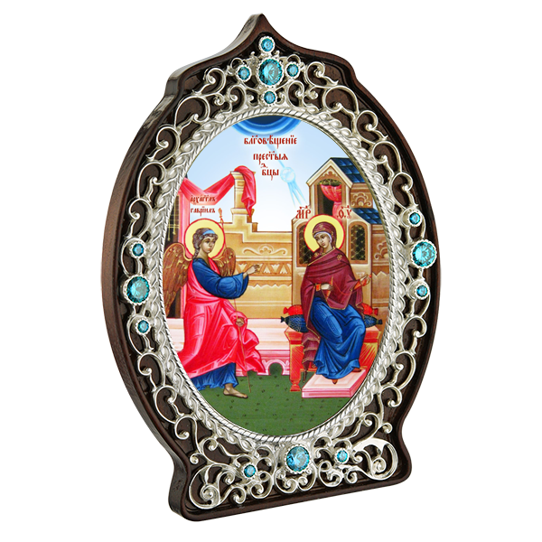 ( 2.78.0966л )( Икона )( Юв. Сплав ) (Благовещение Пресвятой Богородицы с голубыми камнями)
