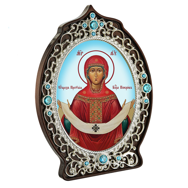 ( 2.78.0958л )( Икона )( Юв. Сплав ) (Покров Пресвятой Богородицы с голубыми камнями)