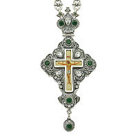 2.10.0081-2/44 Крест наперсный серебряный с лат. принтом, вставками и цепью арт. 2.7.0244