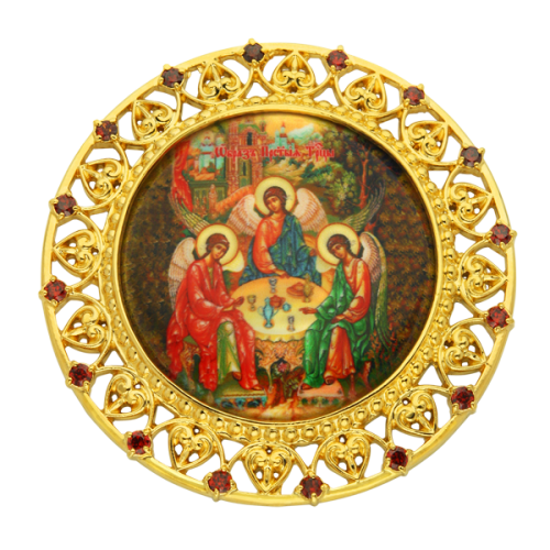 2.7.0166лп Накладка на митру (Святая Троица) из латуни в позолоте со вставками