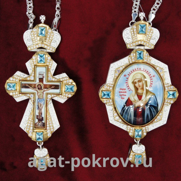 2.7.1417лф-2/1л-К Архиерейский наперсный комплект (id 28412) (Умиление с голубыми камнями)