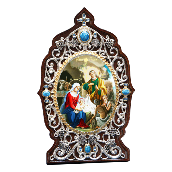 ( 2.78.01794л )( Икона )( Юв. Сплав ) (Рождество Христово с голубыми камнями)