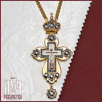 2.10.0461лпр-2/1лп Наперсный латунный крест с белыми камнями в позолоте