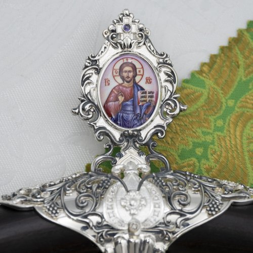 2.7.2676лр Жезл латунный с фиолетовыми камнями в серебрении фото 3