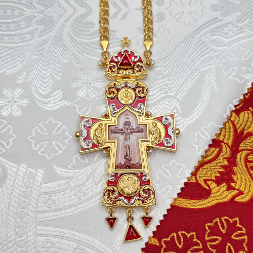 2.10.0542лнпэ-2/113лп Крест наперсный с натуральными камнями