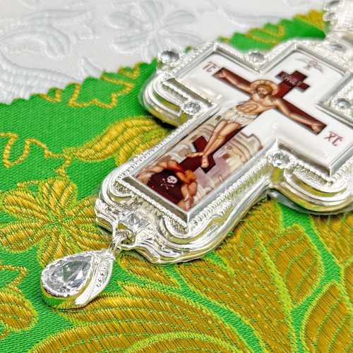 2.10.0285л-2/1л Крест наперсный в серебрении с цепью фото 4