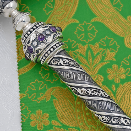 2.7.2722лр Жезл латунный с фиолетовыми камнями и патинированием в серебрении фото 5