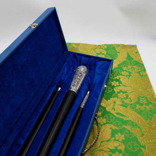 2.7.1559лр Посох латунный с фиолетовыми камнями в серебрении фото 4 2.7.1559лр Посох латунный с фиолетовыми камнями в серебрении фото 4