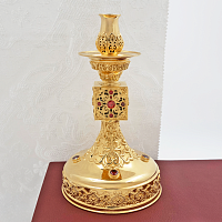 2.7.0695лп Подсвечник латунный в позолоте с красными камнями