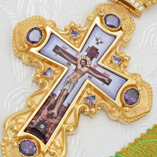 2.10.0535лп-2/113лп Крест латунный с фиолетовыми камнями в позолоте фото 6 2.10.0535лп-2/113лп Крест латунный с фиолетовыми камнями в позолоте фото 6