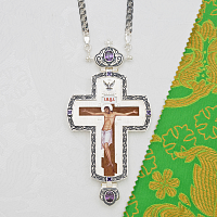 2.10.0438лр-2/1лр Крест наперсный латунный с фиолетовыми камнями в серебрении