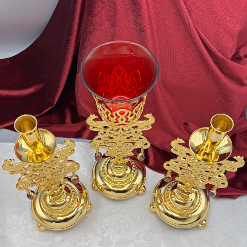 2.7.2674лп-К Набор напрестольный - лампада и подсвечники в позолоте фото 10 2.7.2674лп-К Набор напрестольный - лампада и подсвечники в позолоте фото 10