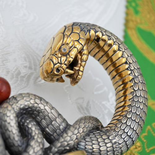 2.7.2443лнпрч Жезл латунный в позолоте и патинированием с натуральными камнями фото 6