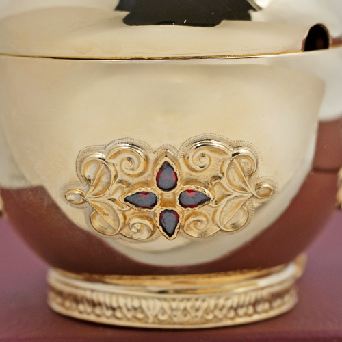 2.7.0527лп Ладанница с ручкой латунная в позолоте со вставками фото 2