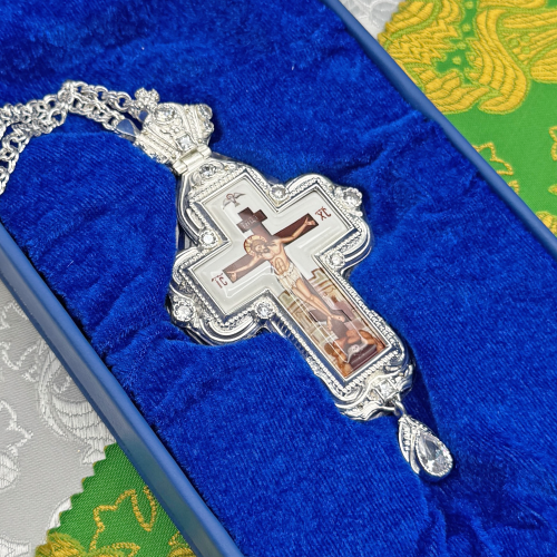 2.10.0285л-2/1л Крест наперсный в серебрении с цепью фото 3