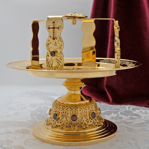 2.7.0896лп Звездица латунная с красными камнями в позолоте фото 3