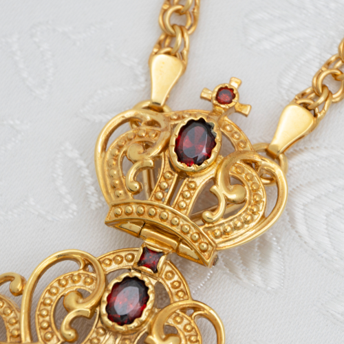 2.7.1591лп-2/1лп-К Архиерейский наперсный комплект латунный с красными камнями в позолоте фото 5
