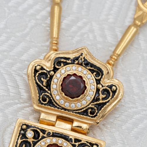 2.10.0085лп/39лп Крест наперсный латунный с красными камнями в позолоте фото 4