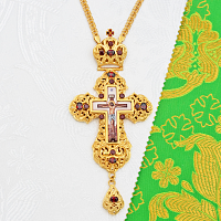 2.10.0164лп-2/1лп Наперсный латунный крест с красными камнями в позолоте