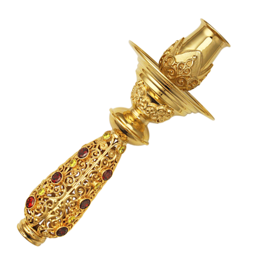 2.7.0742лп Подсвечник латунный в позолоте со вставками ручной