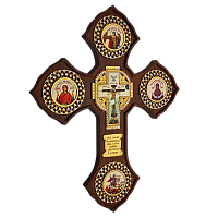 2.7.0537лп Крест настенный на дереве из латуни в позолоте, со вставками, эмалью