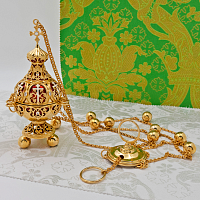 2.7.1151лпэ Кадило латунное с белыми камнями и эмалью в позолоте