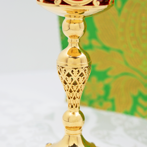 2.7.2656лп Лампада настольная латунная с красными камнями в позолоте фото 5