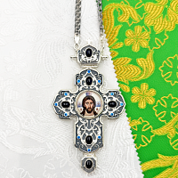 2.10.0435лр-2/1лр Крест наперсный латунный с синими камнями и патинированием в серебрении