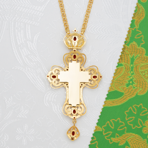 2.7.1591лп-2/1лп-К Архиерейский наперсный комплект латунный с красными камнями в позолоте фото 13