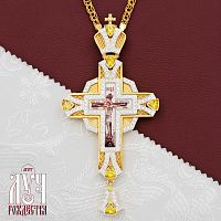 2.10.0598лп-2/1лп Крест наперсный латунный с желтыми камнями в позолоте