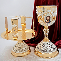 2.7.2639клп-2-К/3 Евхаристический комбинированый набор на 2 л с красными камнями в позолоте