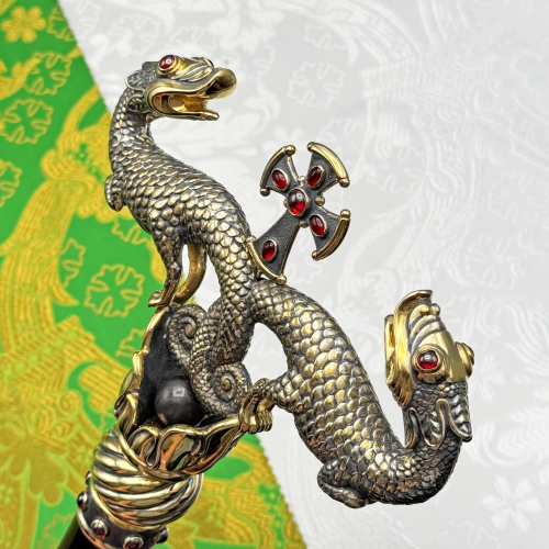 2.7.1699лпр Жезл латунный с красными камнями в позолоте фото 7