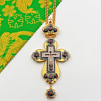 2.10.0461лпр-2/1лп Наперсный латунный крест с красными камнями в позолоте
