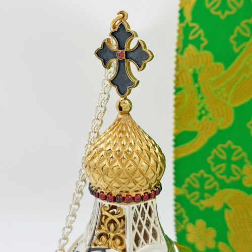 2.7.1926лфр Кадило латунное с красными камнями в позолоте фото 7