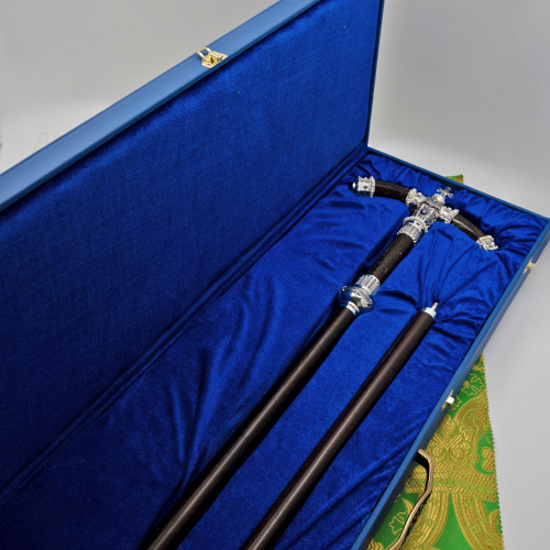 2.7.2577лрч Жезл латунный с фиолетовыми камнями и жемчугом в серебре фото 5 2.7.2577лрч Жезл латунный с фиолетовыми камнями и жемчугом в серебре фото 5