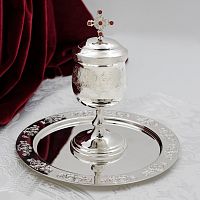 2.7.1268л Чаша латунная с тарелочкой из набора для елеопомазания в серебрении