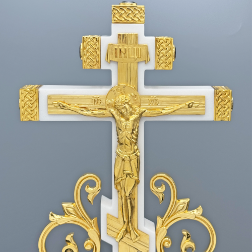 2.7.2508лпч Крест напрестольный латунный с красными камнями в позолоте фото 3 2.7.2508лпч Крест напрестольный латунный с красными камнями в позолоте фото 3