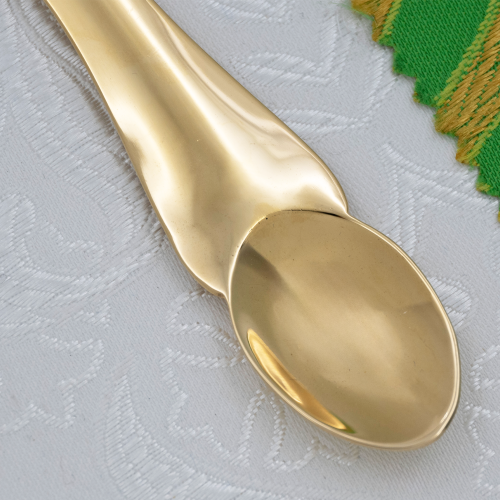 2.7.1516лп Лжица латунная с голубыми камнями в позолоте фото 5