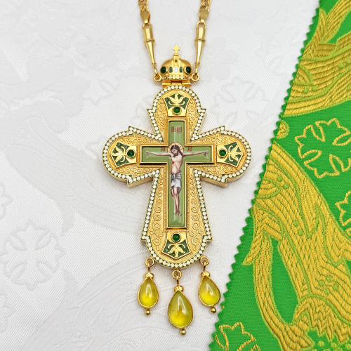 2.10.0530лнпэ-2/64лп Крест наперсный с натуральными камнями 2.10.0530лнпэ-2/64лп Крест наперсный с натуральными камнями