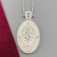 2.7.2521лн/64л Панагия в серебре с молочным кварцем и жемчугом