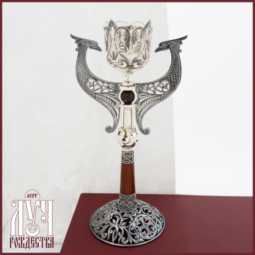 2.7.2065лр Лампада напрестольная в серебрении с патинированием