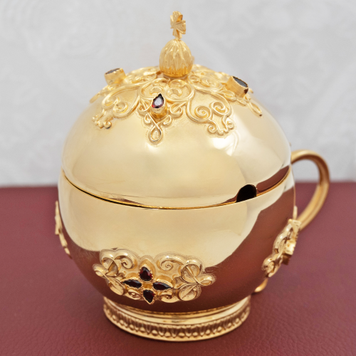 2.7.0527лп Ладанница с ручкой латунная в позолоте со вставками фото 7