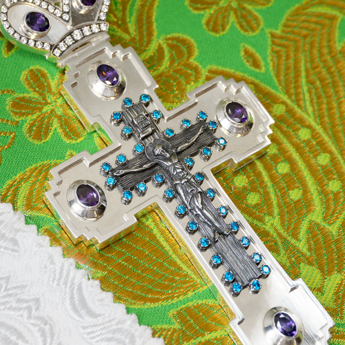 2.10.0574лр/1лр Крест наперсный латунный со вставками в серебрении фото 7