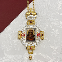 2.7.2483лфэ-2/10лп Панагия латунная с красными камнями в позолоте