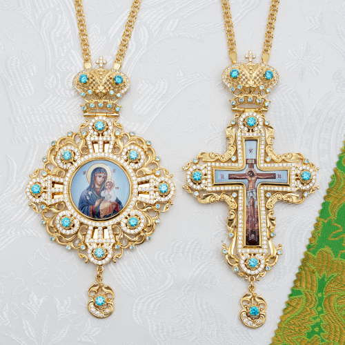 2.7.2291лп-2/1лп-К Архиерейский комплект латунный с голубыми камнями в позолоте 2.7.2291лп-2/1лп-К Архиерейский комплект латунный с голубыми камнями в позолоте