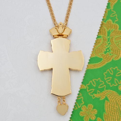 2.10.0359лп-2/1лп Крест латунный с голубыми камнями в позолоте фото 3