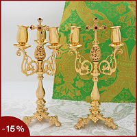 2.7.0964лп-К Комплект дикирий трикирий латунный с красными камнями в позолоте 2.7.0964лп-К Комплект дикирий трикирий латунный с красными камнями в позолоте